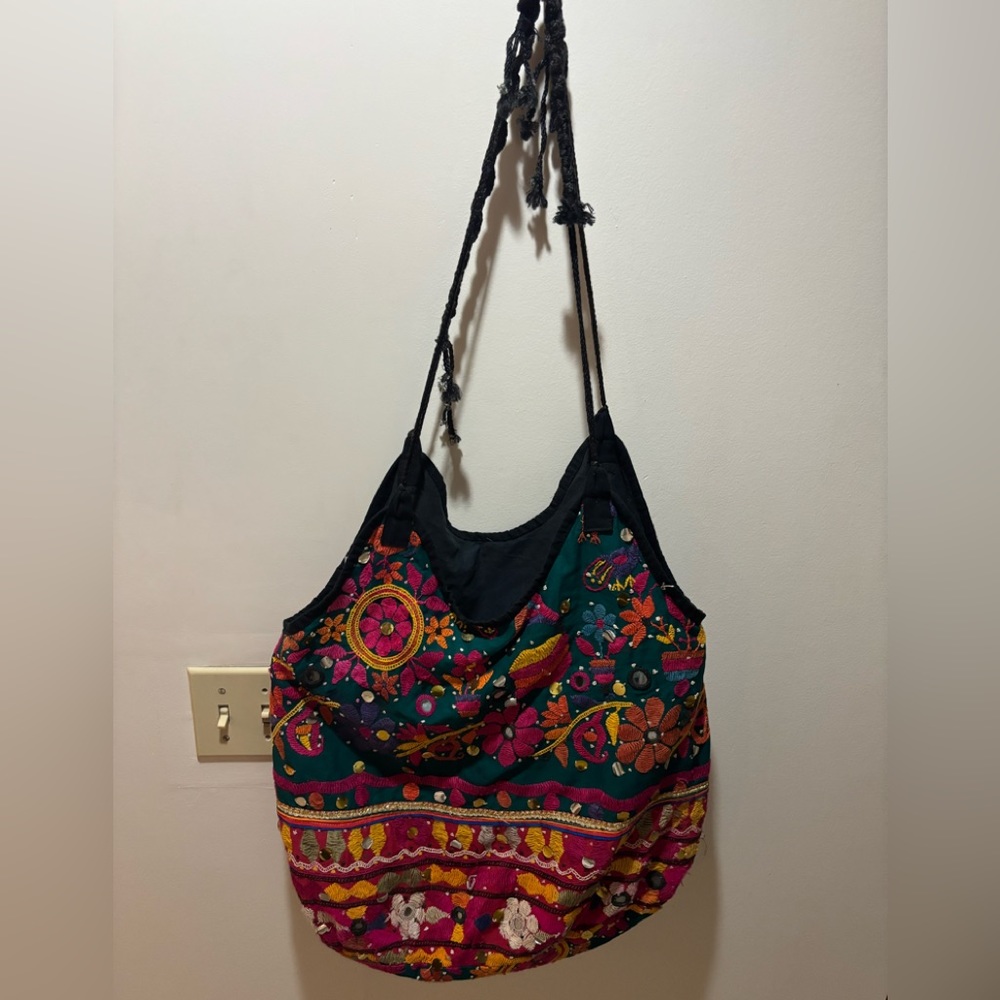 India Style Tote Bag with Bicycle Detail